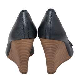 Pre Owned Tory Burch Green Leather Amanda Peep Toe Wedge Pumps Size 36