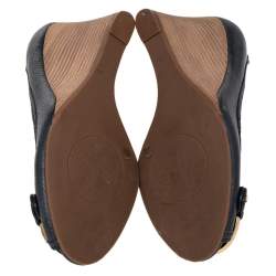 Pre Owned Tory Burch Green Leather Amanda Peep Toe Wedge Pumps Size 36