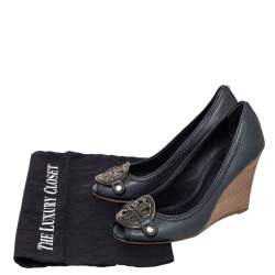 Pre Owned Tory Burch Green Leather Amanda Peep Toe Wedge Pumps Size 36