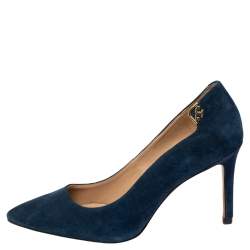 Pre Owned Tory Burch Blue Suede Elizabeth Pointed Toe Pumps Size 36