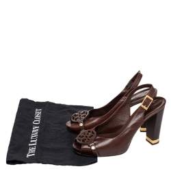 Pre Owned Tory Burch Brown Leather Kaden Peep Toe Slingback Sandals Size 38.5