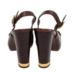 Pre Owned Tory Burch Brown Leather Kaden Peep Toe Slingback Sandals Size 38.5