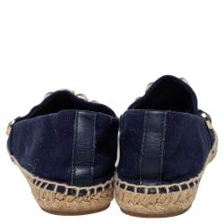 مملوكة مسبقًا حذاء فلات إسبادريل توري برش فايل كانفاس أزرق كحلي مزخرف كريستال مقاس 38