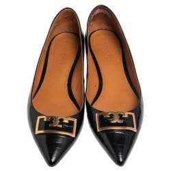 Pre Owned Tory Burch Black Croc Embossed Leather Pointed Toe Flats Size 38.5
