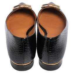 Pre Owned Tory Burch Black Croc Embossed Leather Pointed Toe Flats Size 38.5