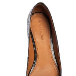 Pre Owned Tory Burch Black Croc Embossed Leather Pointed Toe Flats Size 38.5