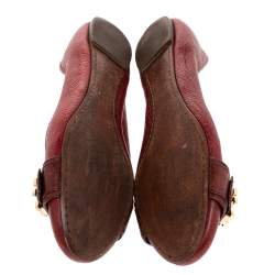 Pre Owned Tory Burch Red Leather Elina Ballet Flats Size 38.5