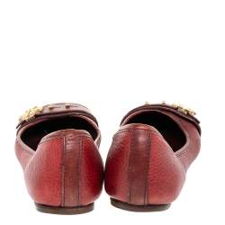 Pre Owned Tory Burch Red Leather Elina Ballet Flats Size 38.5
