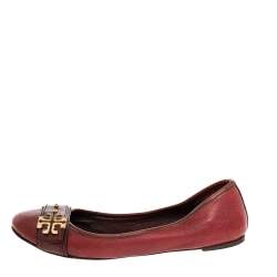 Pre Owned Tory Burch Red Leather Elina Ballet Flats Size 38.5