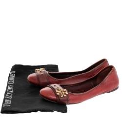 Pre Owned Tory Burch Red Leather Elina Ballet Flats Size 38.5