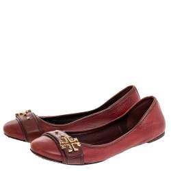 Pre Owned Tory Burch Red Leather Elina Ballet Flats Size 38.5