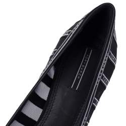 Pre Owned حذء كعب عالي توري برش بينلوبي ريبون وشبك أبيض/ أسود مقاس 38.5