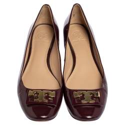 Pre Owned Tory Burch Brown Patent Leather Block Heel Pumps Size 38