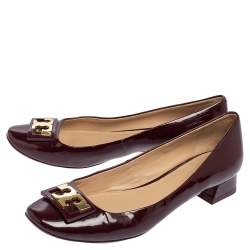 Pre Owned Tory Burch Brown Patent Leather Block Heel Pumps Size 38