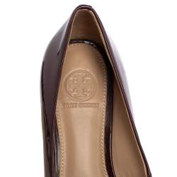 Pre Owned Tory Burch Brown Patent Leather Block Heel Pumps Size 38