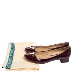 Pre Owned Tory Burch Brown Patent Leather Block Heel Pumps Size 38