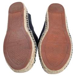 Pre Owned Tory Burch Blue Canvas And Blue Patent Leather Logo Lonnie Espadrilles Flats Size 37