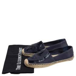 Pre Owned Tory Burch Blue Canvas And Blue Patent Leather Logo Lonnie Espadrilles Flats Size 37