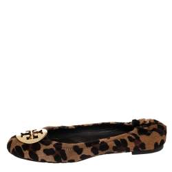 Tory Burch Brown Leopard Print Calf Hair Reva Ballet Flats Size 37.5