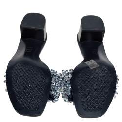 Pre Owned صندل سلايد توري برش ساتان أزرق كحلي مزخرف خرز كعب سميك مقاس 40