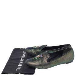 Tory Burch Multicolor Iridescent Leather Beetle Embroidered Smoking Slippers Size 38.5