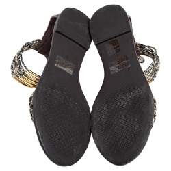 مملوكة مسبقًا Tory Burch Beige/Black Python Embossed Leather Mignon Braided Flat Size 39