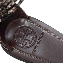 مملوكة مسبقًا Tory Burch Beige/Black Python Embossed Leather Mignon Braided Flat Size 39