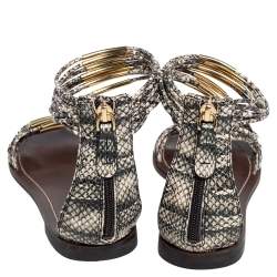 مملوكة مسبقًا Tory Burch Beige/Black Python Embossed Leather Mignon Braided Flat Size 39