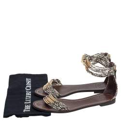 مملوكة مسبقًا Tory Burch Beige/Black Python Embossed Leather Mignon Braided Flat Size 39