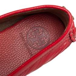 Tory Burch Red Crinkled Patent Leather Driving Loafers Size 40