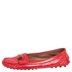 Tory Burch Red Crinkled Patent Leather Driving Loafers Size 40