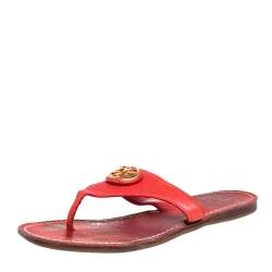 Pre Owned Tory Burch Red Leather Jolie Thon Flats Size 36.5
