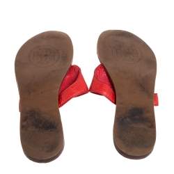 Pre Owned Tory Burch Red Leather Jolie Thon Flats Size 36.5