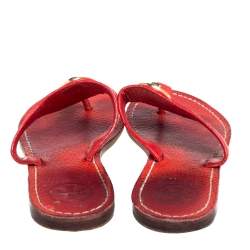 Pre Owned Tory Burch Red Leather Jolie Thon Flats Size 36.5