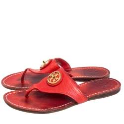 Pre Owned Tory Burch Red Leather Jolie Thon Flats Size 36.5