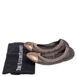 Pre Owned Tory Burch Gold/Brown Leather Scrunch Ballet Flats Size 35.5