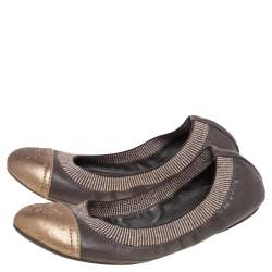 Pre Owned Tory Burch Gold/Brown Leather Scrunch Ballet Flats Size 35.5
