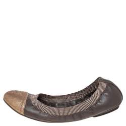 Pre Owned Tory Burch Gold/Brown Leather Scrunch Ballet Flats Size 35.5