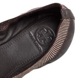 Pre Owned Tory Burch Gold/Brown Leather Scrunch Ballet Flats Size 35.5