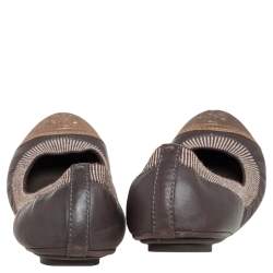 Pre Owned Tory Burch Gold/Brown Leather Scrunch Ballet Flats Size 35.5