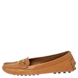 Pre Owned Tory Burch Brown Leather Driving Loafers Size 36.5