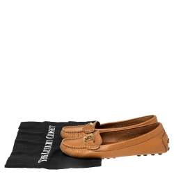 Pre Owned Tory Burch Brown Leather Driving Loafers Size 36.5