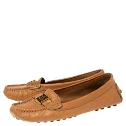Pre Owned Tory Burch Brown Leather Driving Loafers Size 36.5