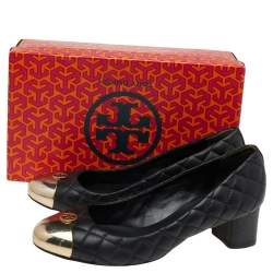 Tory Burch Black Quilted Leather Cap-Toe Pumps Size 39