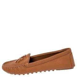 Pre Owned حذاء لوفرز توري برش لويل سليب أون جلد بني فاتح مقاس 36.5