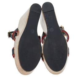 مملوكة مسبقًا Tory Burch Red/Blue Leather Cork Wedge Platform Slingback Sandals Size 38