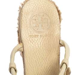 Pre Owned Tory Burch Cream Leather Wedge Slingback Sandals Size 36