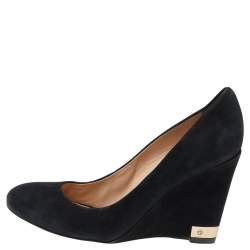 Pre Owned Tory Burch Black Suede Wedge Pumps Size 36.5