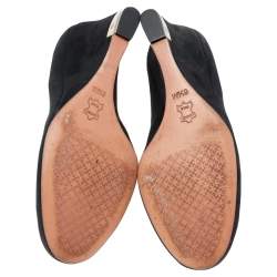 Pre Owned Tory Burch Black Suede Wedge Pumps Size 36.5