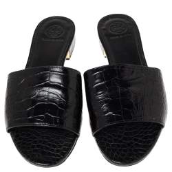 Pre Owned صندل سلايد توري برش جلد نقش تمساح أسود مقاس 37.5